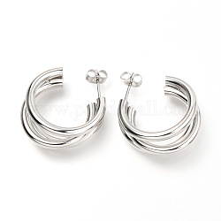 304 Stainless Steel Half Hoop Earrings, with Ear Nuts, Stainless Steel Color, 30x24x12~18mm, Pin: 0.8mm