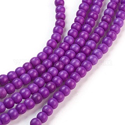 Abalorios de turquesas sintéticas hebras, teñido, redondo, púrpura, 4mm, agujero: 1 mm, aproximamente 110 pcs / cadena, 15.6 pulgada