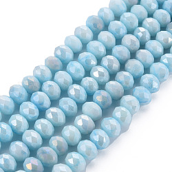 Cuisson opaque de perles de verre peintes, pierres d'imitation, facette, de couleur plaquée ab , rondelle, lumière bleu ciel, 8x6mm, Trou: 1.2mm, Environ 63~64 pcs/chapelet, 15.87 pouce ~ 16.14 pouces (40.3~41 cm)