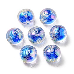 Placage uv perles acryliques irisées arc-en-ciel, perle bicolore en perle, fruit, bleu, 16x15.5x16.5mm, Trou: 3.5mm