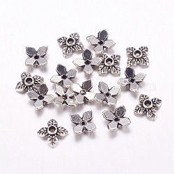 Tibetan Style Alloy Bead Caps, Lead Free and Cadmium Free, Flower, Antique Silver, about 8mm in diameter, 2.5mm thick, hole: 1mm