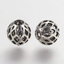 Messing filigranen Perlen, Runde, Antik Silber Farbe, 8x7.5 mm, Bohrung: 3 mm