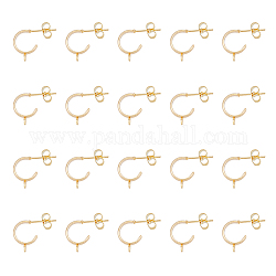 HOBBIESAY 20Pcs Gold Plated Earrings Bend The Hook Hoop Ear Line Half Ring Round Stud with Horizontal Loops and Steel Pins for Women DIY Jewelry Dangle Earring Making