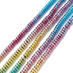 Brins de perles d'hématite synthétiques non magnétiques électrolytiques de couleur arc-en-ciel, rondelle, multi-couleur plaquée, 6x3mm, Trou: 1.2mm, Environ 136 pcs/chapelet, 15.94 pouce (40.5 cm)