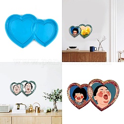 Double Heart Photo Frame Silicone Molds, Resin Casting  Molds, for UV Resin, Epoxy Resin Craft Making, Deep Sky Blue, 132x205x10mm, Photo Tray: 83x85mm & 66x65mm