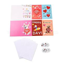 Rectangle Paper Greeting Cards, with Rectangle Envelope and Flat Round Self Adhesive Paper Stickers, Valentine's Day Wedding Birthday Invitation Card, Valentine's day Themed Pattern, 198x149x0.3mm