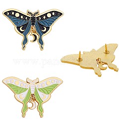 Perni smaltati a farfalla per fasi lunari 2 pz 2 colori, distintivi in lega placcata oro per vestiti da zaino, colore misto, 34x50mm, 1pc / color