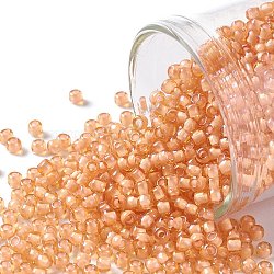 Toho perles de rocaille rondes, Perles de rocaille japonais, (391) lustre pêche doublé de flocon de neige, 11/0, 2.2mm, Trou: 0.8mm, environ 5555 pcs/50 g