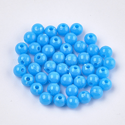 Perles plastiques opaques, ronde, Dodger bleu, 6x5.5mm, Trou: 1.8mm, environ 4790 pcs/500 g