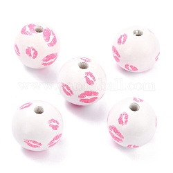 Perles de bois naturel peintes à la bombe, perles macramé grand trou, rond avec lèvre pettern, blanc, 20x18mm, Trou: 4mm