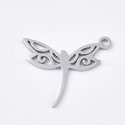 201 Stainless Steel Pendants, Dragonfly, Stainless Steel Color, 15.5x19x1mm, Hole: 1.4mm