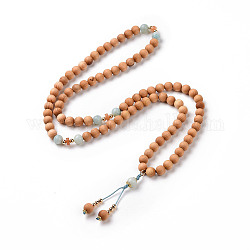 Bracelet enveloppant de yoga, bois naturel & amazonite & perles rondes aventurine rouge bracelet 4 tour pour femme, 29-7/8 pouce (76 cm)