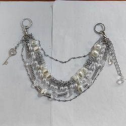 Acrylique multicouche de style rétro et 304 chaîne de sac à main en perles d'acier inoxydable, avec fermoir mousqueton en alliage et pendentif croix, argent antique et platine, 31.5 cm