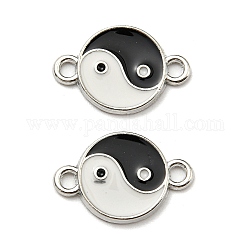 Breloques de connecteur rondes plates en alliage émaillé, liens yin-yang, noir et blanc, platine, 12x18x1.5mm, Trou: 1.6mm