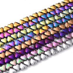 Chapelets de perles en hématite synthétique sans magnétiques, placage galvanique (rétention de la couleur pendant 1 an), cœur, couleur mixte, 6x6x3mm, Trou: 1mm, Environ 76 pcs/chapelet, 15.94 pouce (40.5 cm)