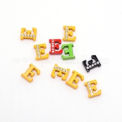 Rhinestone Slide Letter Charms, Alloy Intial Letter Beads, Spray Painted, Letter.E, E: 11.5x10x4.5mm, Hole: 1.5x8mm