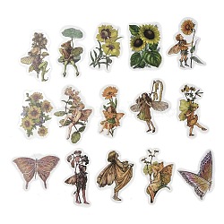 45 Stück selbstklebende wasserfeste Aufkleber mit Blumenfee-Haustier, für DIY-Fotoalbum-Tagebuch-Sammelalbum-Dekoration, dunkel Goldrute, 52~67x30~45x0.1 mm