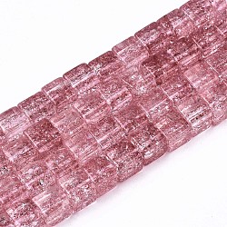 Perles en verre craquelé, teints et chauffée, carrée, rouge indien, 6x6x6mm, Trou: 1.4mm, Environ 60~61 pcs/chapelet, 14.96 pouce (38 cm)