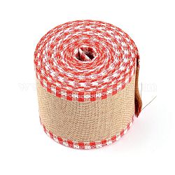 Polyester & Hanfband, flach mit Schottenmuster, rot, 65x0.5 mm, 6 m / Rolle