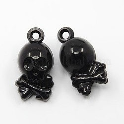 Acrylic Pendants, Pirate Style Skull, Black, about 33mm long, 17mm wide, 15.5mm thick, hole: 3mm
