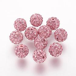 Abalorios de Diamante de imitación de arcilla polímero, Grado A, redondo, Pave bolas de discoteca, rosa luz, 8x7.5mm, agujero: 1 mm