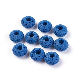Perles de pierre de lave naturelle, teinte, rondelle, bleu royal, 15.5~16x9.7~10mm, Trou: 5~5.4mm