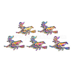 Rainbow Color Alloy Pendants, Cadmium Free & Nickel Free & Lead Free, Halloween, Witch, 29.5x37x2.5mm, Hole: 3mm