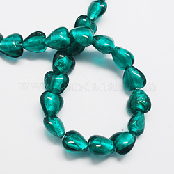 Manuell Silber Folie-Glas Perlen, Herz, blaugrün, 28x24~28x15~17 mm, Bohrung: 2 mm