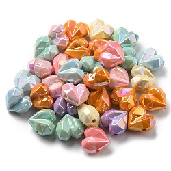 UV Plating Acrylic Beads, Iridescent, Faceted, Heart, Mixed Color, 20.5~21x20.5x13.5mm, Hole: 2.6mm
