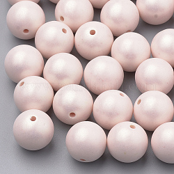 Perles acryliques de style peint par pulvérisation, caoutchouté, ronde, rose, 11.5x12mm, Trou: 3mm, environ 550 pcs/500 g