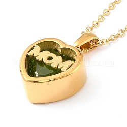 Мама ожерелье на день рождения подарок матери, колье с подвеской в форме сердца из циркония, 304 ожерелье нержавеющей стали, золотые, оливковый, 17.72 дюйм (45 см)