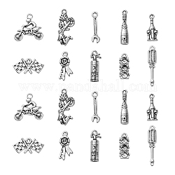 100Pcs 10 Styles Tibetan Style Racer Theme Alloy Pendants, Lead Free and Cadmium Free, Mixed Shapes, Antique Silver, 12~28x6~22x2~4mm, Hole: 2mm, 10pcs/style
