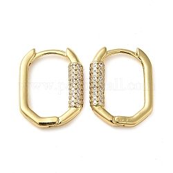 Oval Brass Hoop Earrings with Clear Cubic Zirconia, Real 16K Gold Plated, 20.5x3.5x16mm