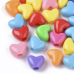 Opaque Acrylic European Beads, Large Hole Beads, Heart, Mixed Color, 9~10x12x7mm, Hole: 4mm, about 1300pcs/500g