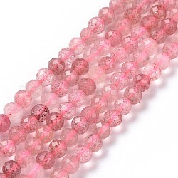 Chapelets de perles aux fraises en quartz naturel, facette, ronde, 4mm, Trou: 0.7mm, Environ 100 pcs/chapelet, 15.75 pouce (40 cm)