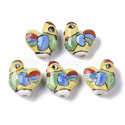 Handmade Porcelain Beads, Famille Rose Style, Rooster, Colorful, 18.5x20~22x9~10mm, Hole: 1.6mm
