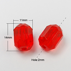 Transparent Acrylic Beads, Faceted, Column, Red, 14x11mm, Hole: 2mm, about 430pcs/500g