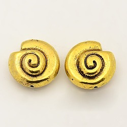 Perles en alliage de style tibétain, sans plomb et sans cadmium, escargot, Or antique, 14x7mm, Trou: 1mm