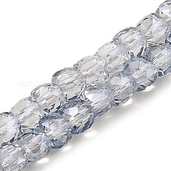 Placcare trasparente perle di vetro fili, sfaccettato, cubo, azzurro acciaio chiaro, 5x5x5mm, Foro: 1 mm, circa 83~84pcs/filo, 15.43~15.63 pollice (39.2~39.7 cm)