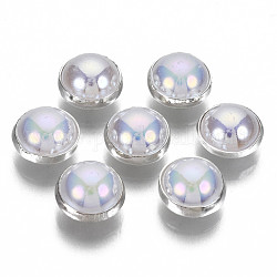 ABS-Kunststoffimitation Perle Nähen Knöpfe, AB Farbe, mit Messing-Zubehör, silberfarben plattiert, Lavendel, 8~8.5x6 mm, Bohrung: 1 mm