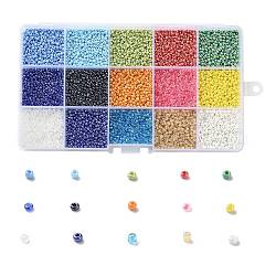 180g perles de rocaille en verre 15 couleurs, lustered, ronde, couleur mixte, 12/0, 1.5~2.5x1.5~2mm, Trou: 0.5~1mm, 12 g / couleur