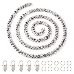 Yilisi DIY Chain Bracelet Necklace Making Kit, Including 304 Stainless Steel Cuban Link Chain, 316 Surgical Stainless Steel Lobster Claw Clasps, Stainless Steel Color, Chain: 1M/set