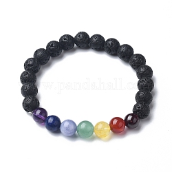 Bracelets extensibles en perles de pierre de lave naturelle chakra, avec des perles de pierres fines, 55mm