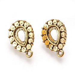 Tibetan Style Stud Earring Settings, with Loop, Lead Free & Nickel Free, Oval, Antique Golden, 21x14mm, Hole: 2.5mm, Pin: 1mm, Tray: 10x7mm