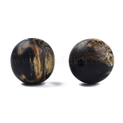 Perles de résine givrées, pierre d'imitation, ronde, noir, 12x11.5mm, Trou: 1.5~3mm