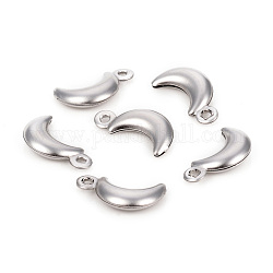 304 Stainless Steel Charms, Moon, Stainless Steel Color, 16x8.3x3.3mm, Hole: 1.5mm