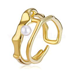 Doppelreihiger, unregelmäßiger, geometrischer Ring, verstellbar, stapelbar, offene Ringe mit Zuchtperlen, modischer minimalistischer Doppelkreis-Daumenring, Schmuck für Frauen, golden, uns Größe 5 1/4 (15.9mm)