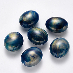 Perles acryliques imitation pierre précieuse, avec de la poudre de paillettes, ovale, bleu marine, 28.5x23.5x14.5mm, Trou: 2mm
