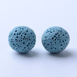 Perle di roccia lavica naturale non cerate, per perle di olio essenziale di profumo, perle di aromaterapia, tinto, tondo, Senza Buco / undrilled, azzurro, 16mm