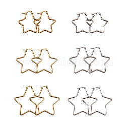 Orecchini di cerchio in titanio, stella, oro & colore acciaio inossidabile, 12 gauge, 30x30x2mm, 24 pc / set
